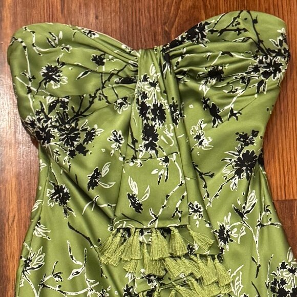 Cinq a Sept Wildflower Elise Silk Strapless Tassel Print Dress, Size 4 - Picture 4 of 9